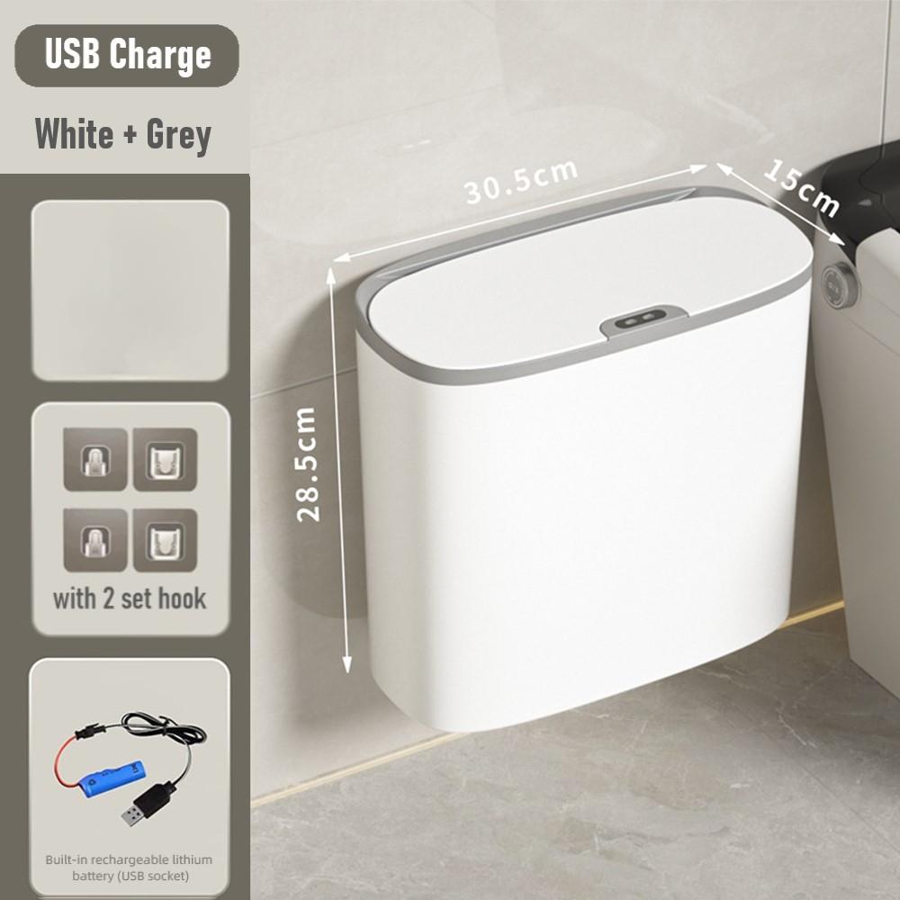 

14L Smart Sensor Trash Can Wall Mounted Automatic Wastebasket Waterproof Electric Waste Bin Waste Paper Bucket Dustbin White New
