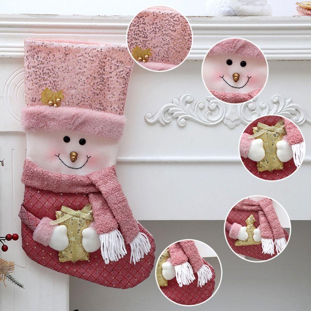 Santa Claus/Snowman/Elk Pink Christmas Socks Decorative Hanging Sock Pendant  Holiday Party