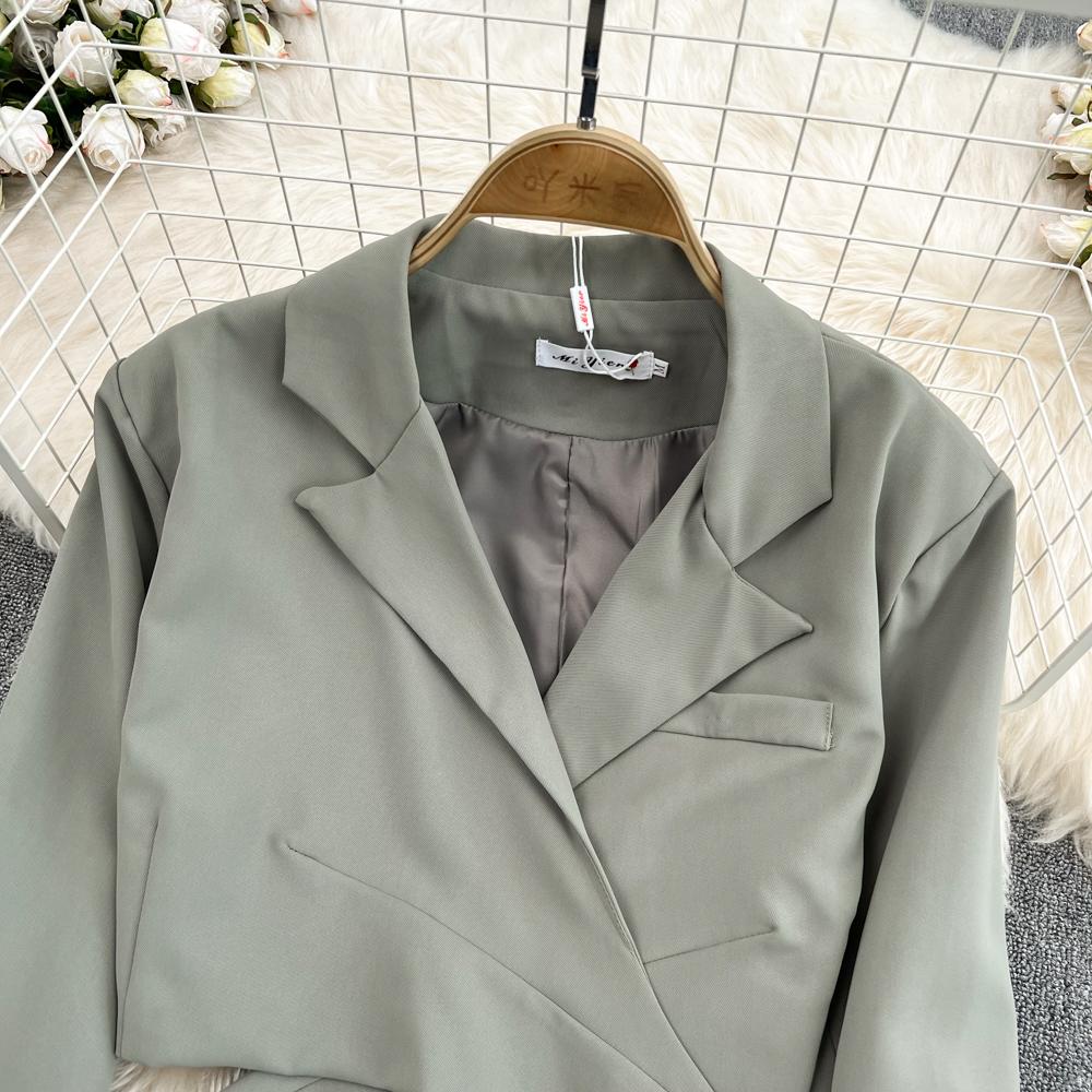 Women's Autumn Suit Collar High Waist Short Lace-Up Coat Two Piece High Waist Mid Length Split Skirt