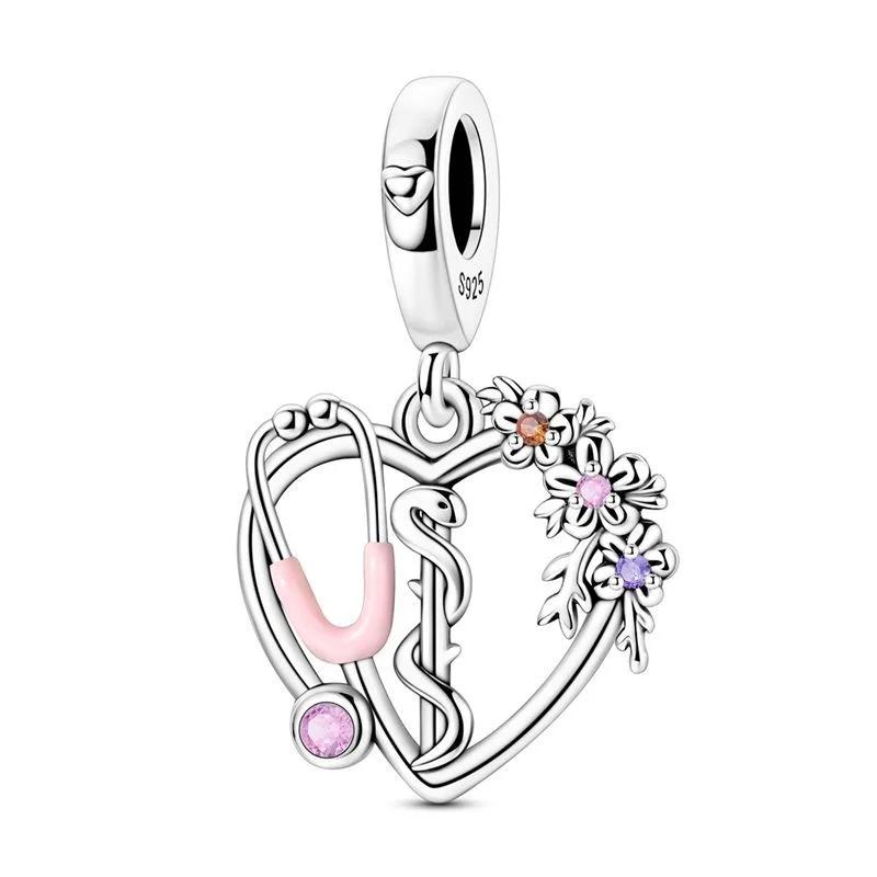 Copper Metal Pink Love Bow Four-leaf Clover Heart Charm Bead Components Rings Pendant Bead Components Compatible With Authentic Original Bracelet