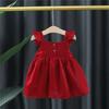 Comfortable Lace Flying Sleeve Baby Dress Sweet Solid Color Vest Dress for Girls