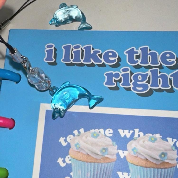 Elegant Blue Dolphin Phone Chain Charm Ornament Personalized Keyring Accessory