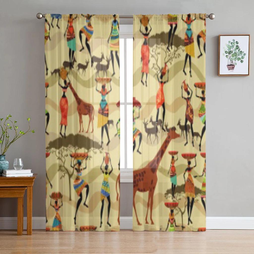 Nahtlose Textur mit afrikanischen Frauen Chiffon-Vorhänge für Wohnzimmer Schlafzimmer Dekoration Fenster Voiles Tüll Vorhang