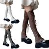 Japanese Ribbed Thigh High Leg Warmers Lace Up Bandages Over Knee Flared Leg Covers Ruffle Trim Footless Socks for Women
