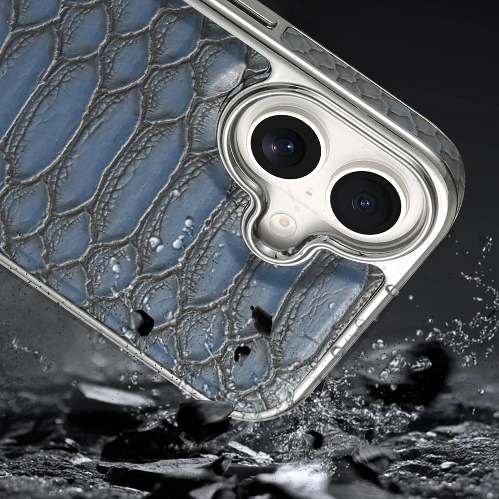 Snakeskin Pattern Leather Case for IPhone 16 Pro Max 17 Air 16 Plus 15 14 13 12 High-end All-inclusive Plating Bumper Hard Cover