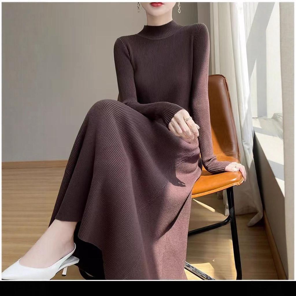 Autumn and winter semi-turtleneck knitted long dress, new with coat, sweater inside, skirt temperament base women's clothing