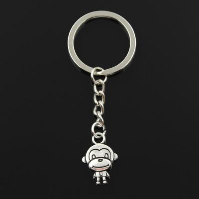 Módní 30mm přívěsek na klíče Kovový přívěsek na klíče Klíčenka Šperky Starožitný stříbrný oboustranný 3D přívěsek opice 15x27mm