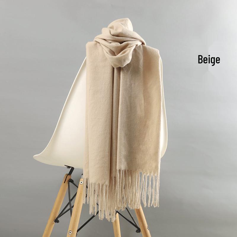 White Cashmere Scarf: Thickened, Solid Color, Versatile for Women & Men, Perfect for Autumn & Winter