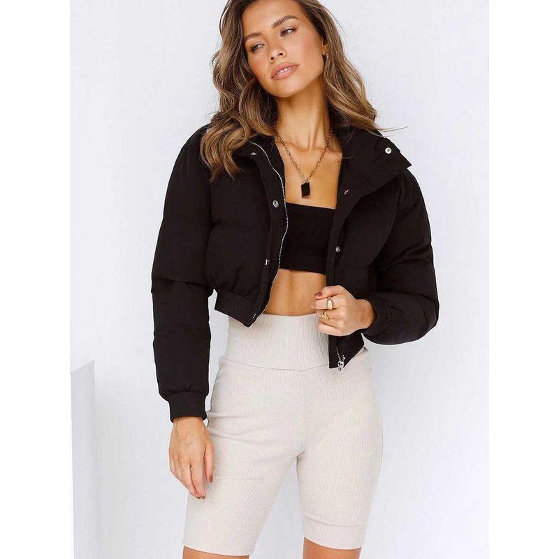 Winter Walk Kendall Wind Sexy Stand Collar Zipper Thermal Bread Coat Small Short High Waist Cotton Coat Jacket