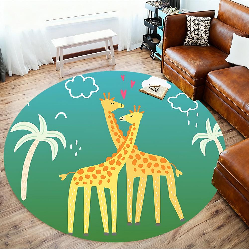 1pc Giraffes Love Round Chair mat Area Rug - Non-Slip, Floor Mat for Office, Bedroom, and Indoor Decor c1125535