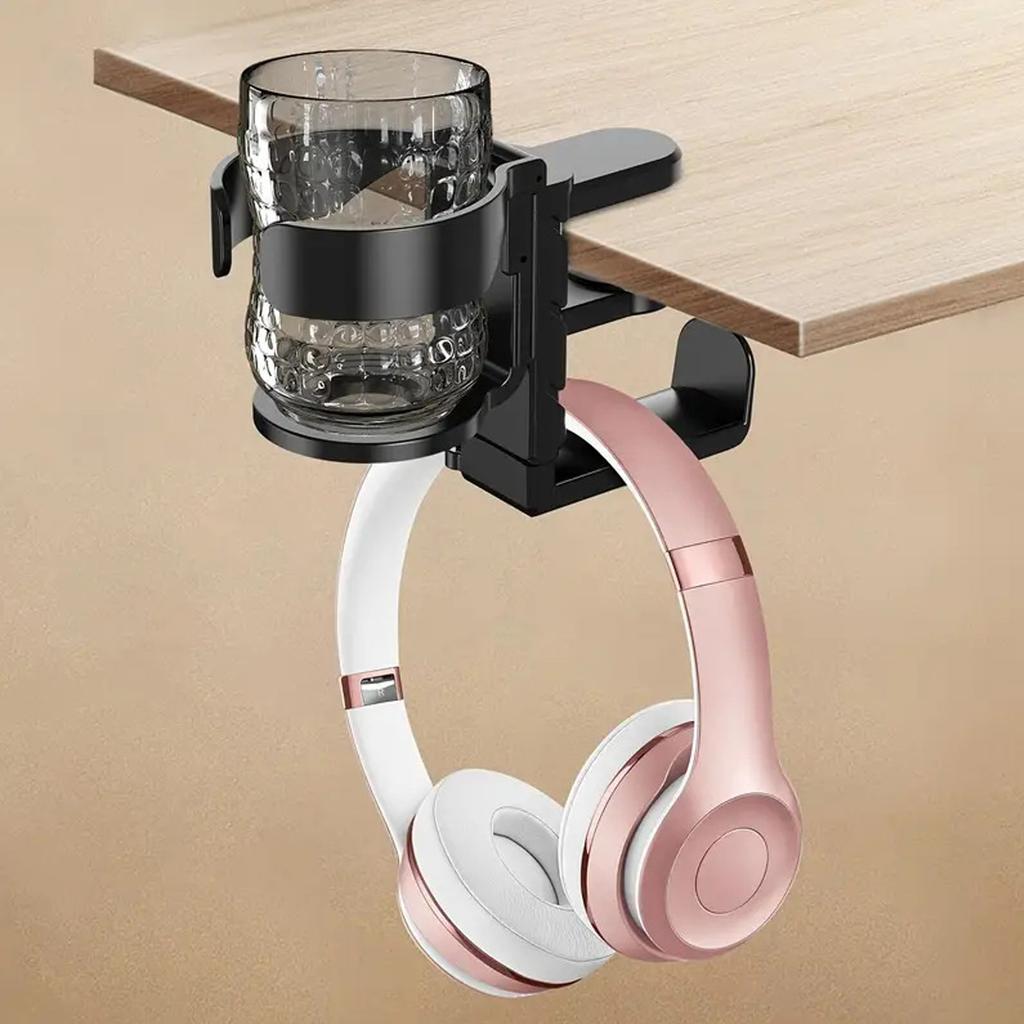 Compactly 2 In 1 Desk Cup Holder Clip Headphone Organizers For Drink Containers And Headphones NonSlip Base Universal Fit