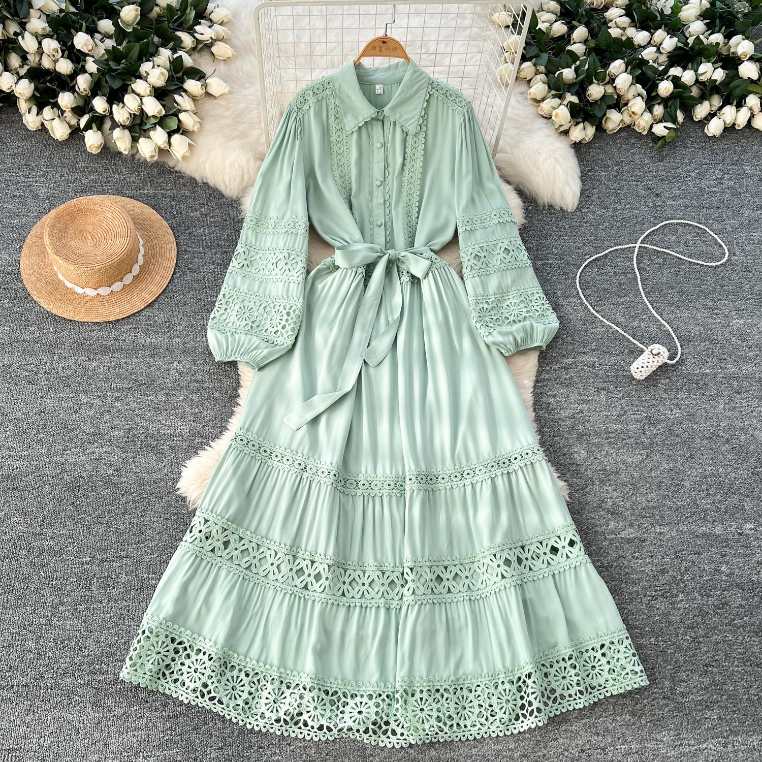 

Sexy Vintage Lace-up Single Breasted Lace Dress Chic Elegant Long Dress Fashion Party Club Dresses Slim Goth Women Sundress One Size зелений