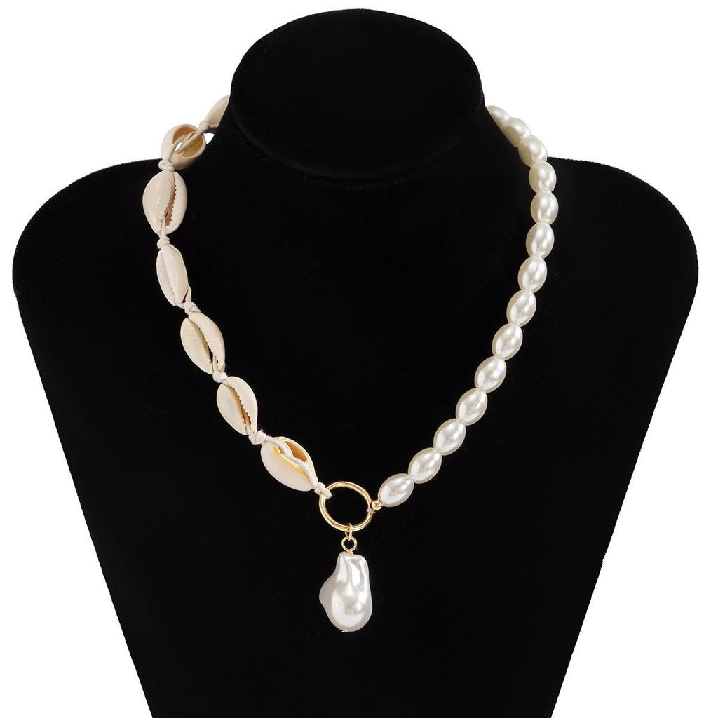 Baroque Imitation Pearl Shell Pendant Necklace for Women  Trend Summer Beach Party Vacation Jewelry Gifts