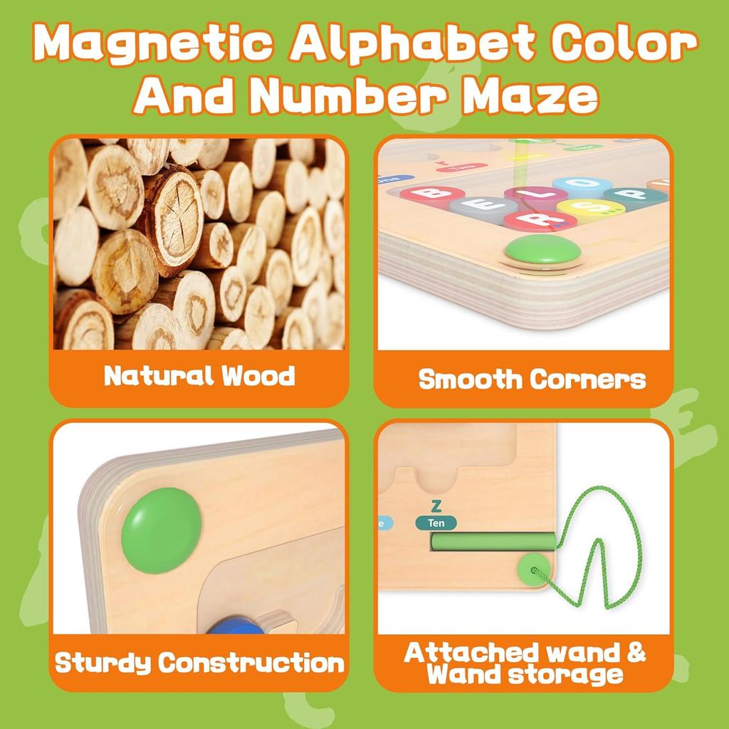 Magnetic Alphabet Maze for Toddlers: Montessori Toys for 3+ Year Old, Learning Color and Number Sorting, Fine Motor Skills, Educational Toy for