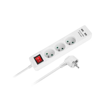 Extension Cord Power Strip 3m 3 Sockets 2xUSB 3x1.0mm2 Switch Rebel