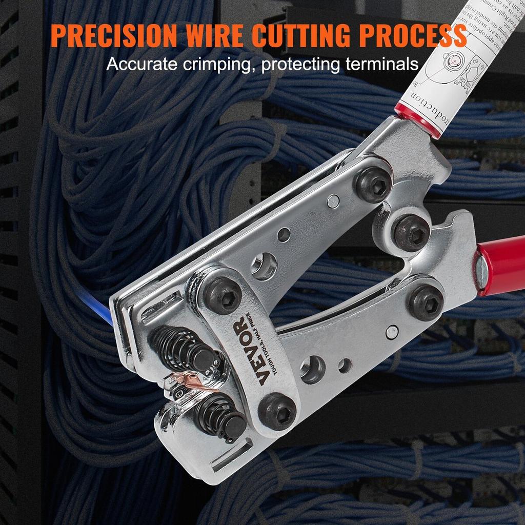 Battery Cable Lug Crimping Tool, 10-1/0AWG with Cable Cutter and 95PCS Copper Ring Terminals, 6 Wire Sizes Crimping Die and 100pcs Heat Shrink Tubes,