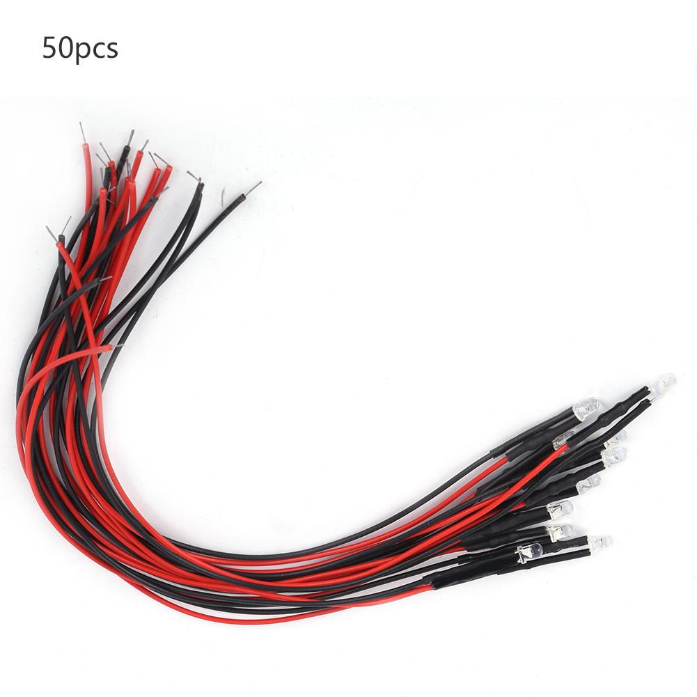50Pcs 12V Prewired LED Light Emitting Diodes 3mm Round  Light Bead Multicolor Quick Flashing