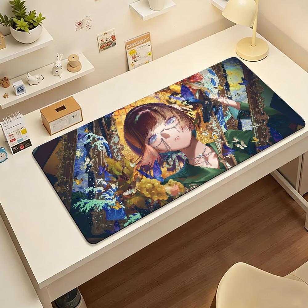 Antislip Gaming Mouse Pad Stitched Edge Desk Mat Large Size Cute Blackblonde Hair Anime Girl Keyboard Pad for Gamers