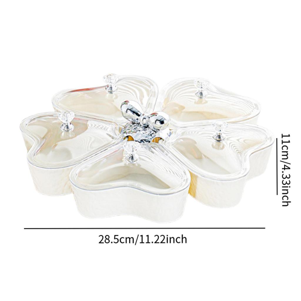 Divided Serving Tray Fruit Plate Organizer Nut Candy Veggie Tray Rotating Snack Platter for Candy Nuts Sweets Fruit Tea Party