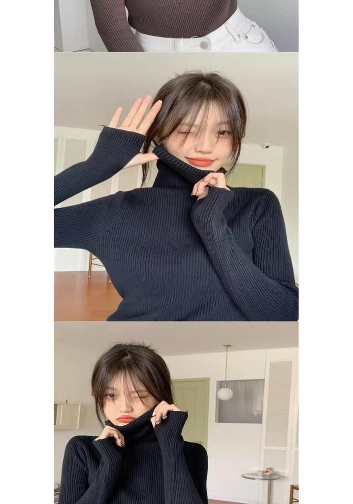 Women's High Neck Knitted Base Layer Sweater - Stylish Autumn/Winter Top