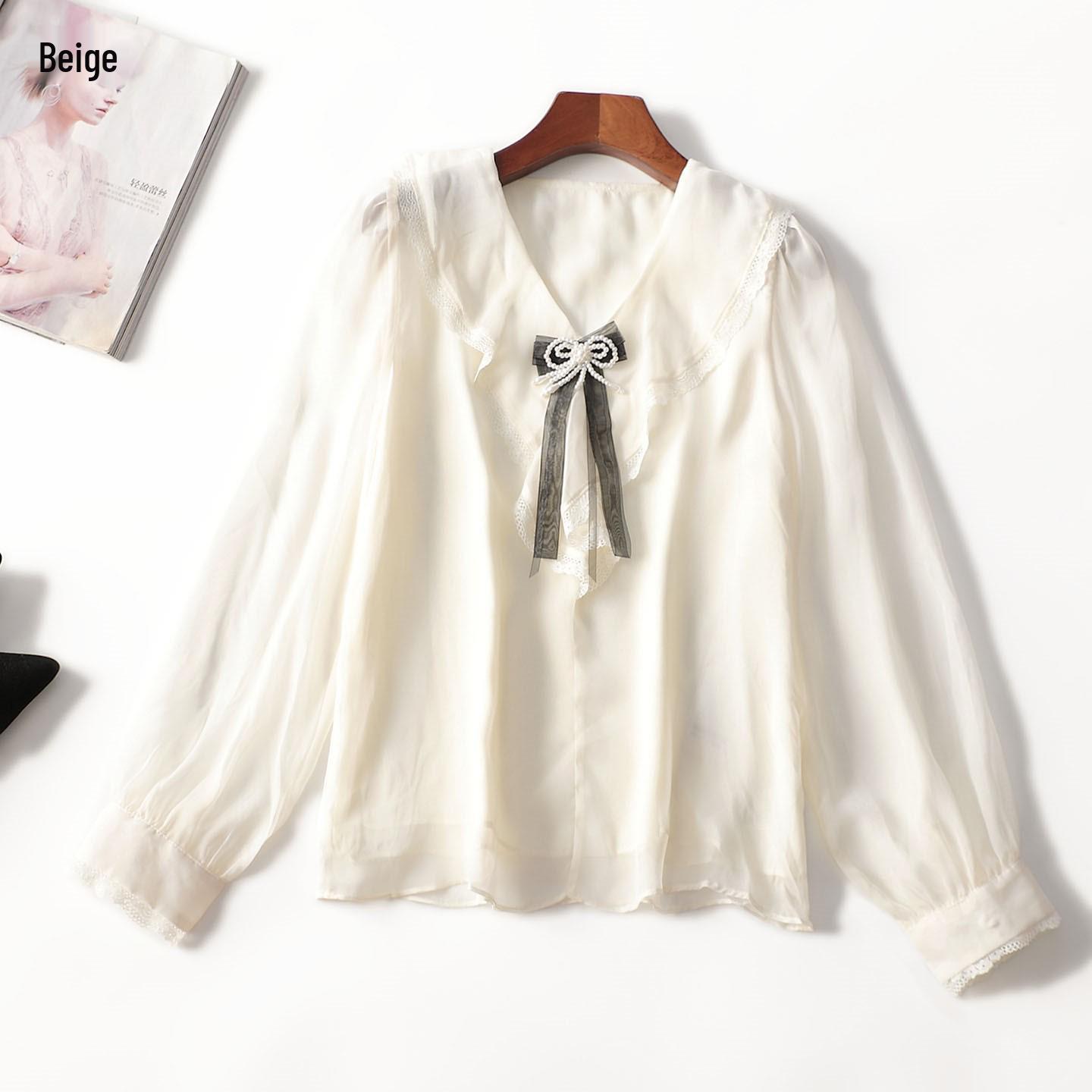 Autumn Long Sleeve Mid-Length Women s Shirt Large бежевый