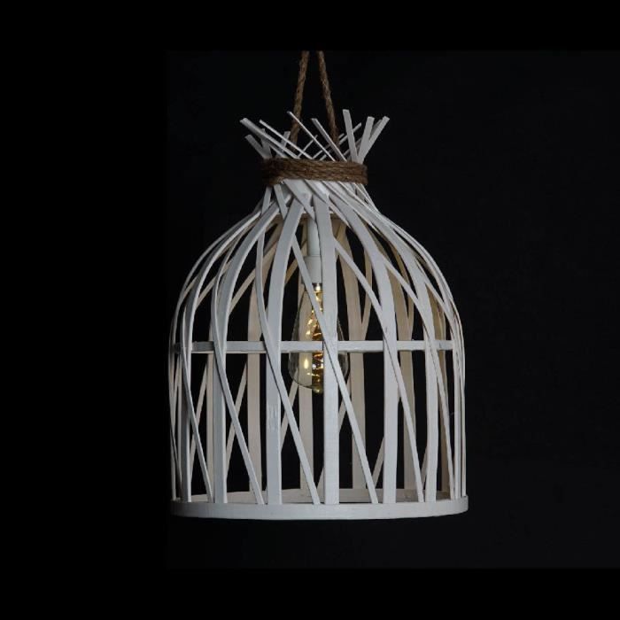 Lustre - DKD Home Decor - 30.5 X 30.5 X 40.5 Cm - Blanc - Bambou - LED