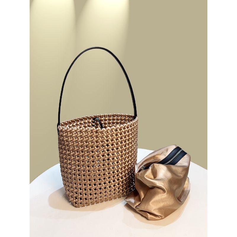 

Nnamazing Tote Bag Large Capacity 2025 Hand-Woven Bucket Bag Idle Style Shoulder Underarm Different Size Bags Champagne small size