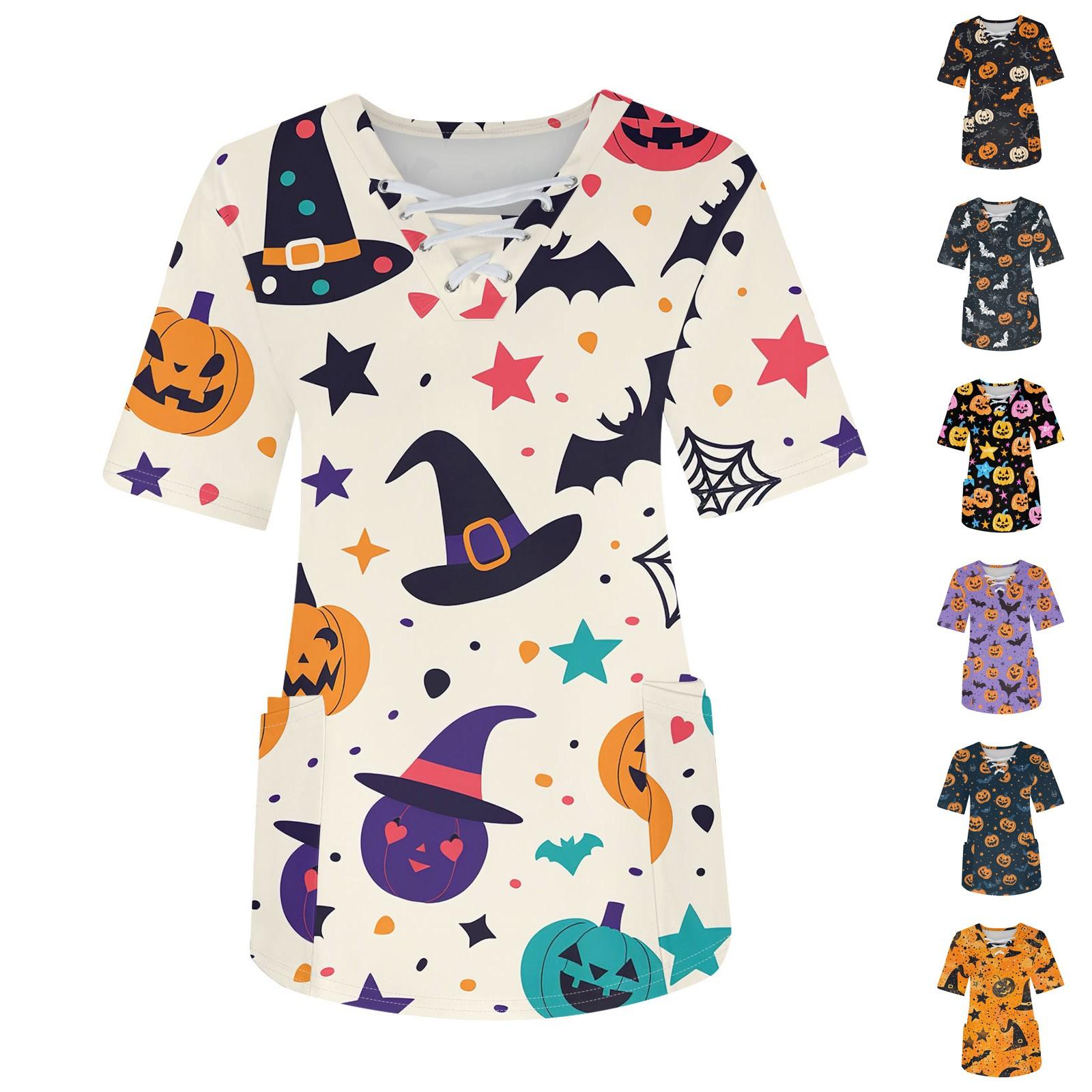 

Женский модный комбинезон с V-образным вырезом и короткими рукавами, карманы на шнурках, топы с принтом на Хэллоуин, топ для кормящих мам XXXL оранжевый