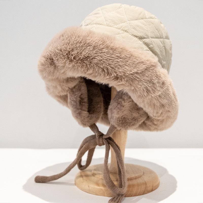 Bucket hat for women, velvet and thickened thermal basin hat in autumn and winter, big face Mongolian ear protector, small face hat for men