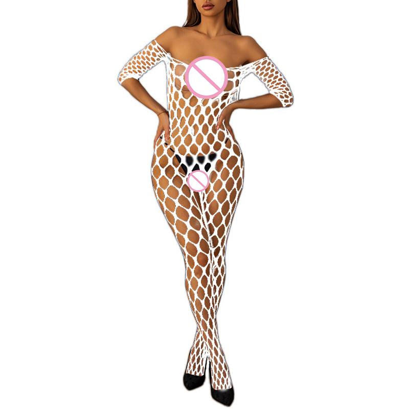 Large Fishnet Bodystocking Open Crotch Full Body Lingerie Sheer Mesh Erotic Bodysuit for Women Sexy One-Pieces Fetish Costume