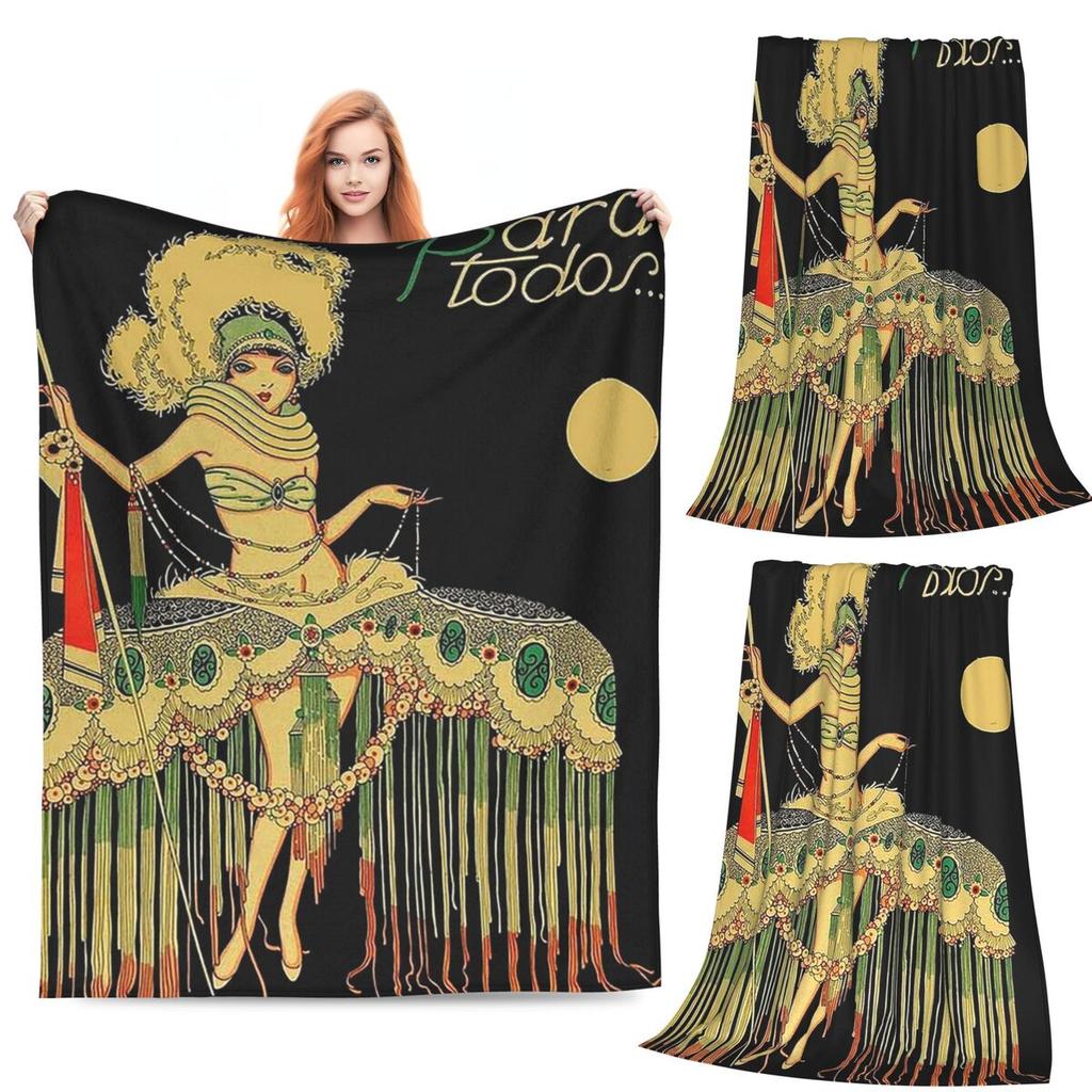 Art Deco Flapper Postcard Fashion Print Blanket Soft Warm Flannel Throw Blanket Bedspread for Bed Living Room Picnic Home Couch