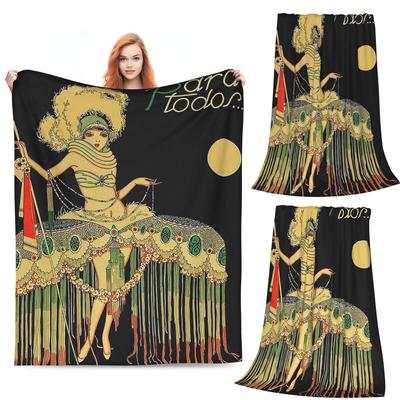 Art Deco Flapper Postcard Fashion Print  Blanket Flannel Sofa Throw Blanket Super Soft for Home Office Throws Bedspread Quilt