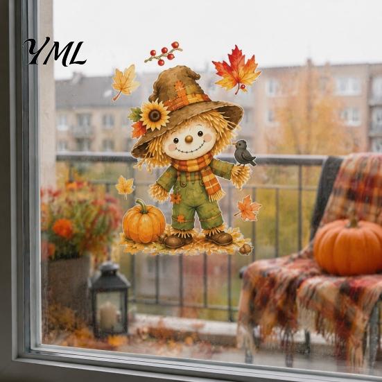 Creative Autumn Window Displays 6 Sheets Harvest Stickers, Thanksgiving Cartoon Static Cling Decorations with Festival Decor Pumpkins Maple