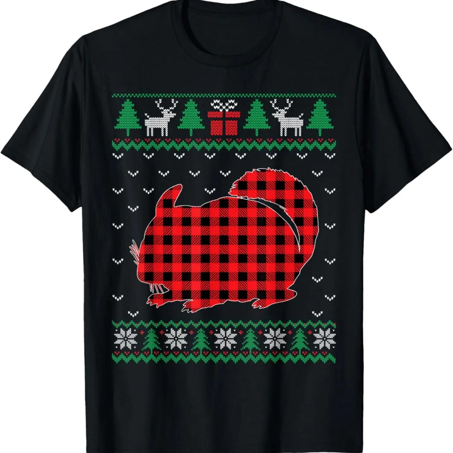 

Chinchilla Red Plaid Ugly Christmas Sweater Matching Pajamas T-Shirt XXXXXL