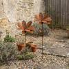 Weathered Rust Finish Metal Floral Stake Cast Iron Flower Yard Art Decor Flower Garden Stake  Patio