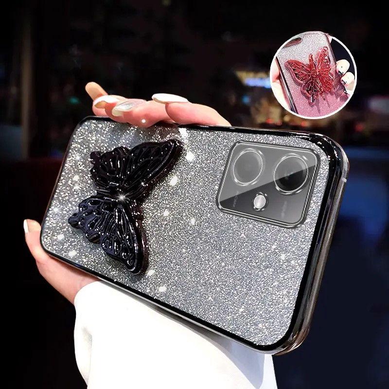 3D Butterfly Phone Holder Crystal Bracelet Glitter Plating Case for Xiaomi POCO X5 Pro 5G Back Cover