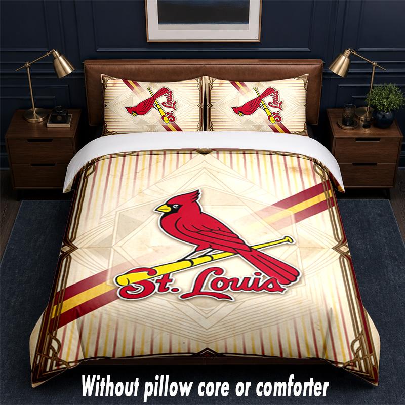 St. Louis Cardinals Design Bed Bedding Set 1 Duvet Cover + 2 Pillowcases Soft Breathable Household Bed Linens