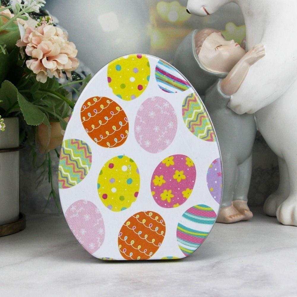 Metal Egg Shaped Tinplate Box Exquisite Rabbit Iron Case Easter Egg Candy Box  Tea Leaf