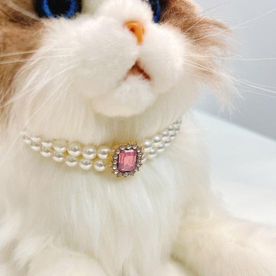 Pet Necklace Sparkling Rhinestone Pet Fake Pearl Collar Stylish Double Layered Dogs Cats Necklace Pet Supplies