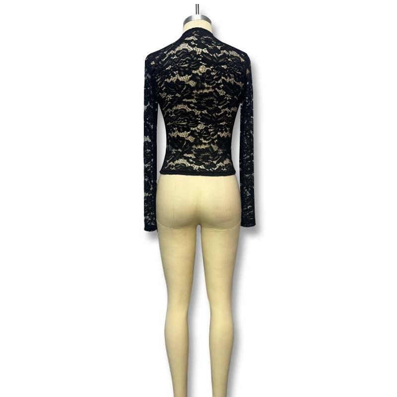 Tooxika Black Lace Slim See-through Long Sleeve New Spring And Autumn Fashion Tops