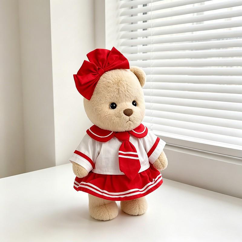 Medium Bear Outfit - Blue Pink Striped Carrot Overalls Set