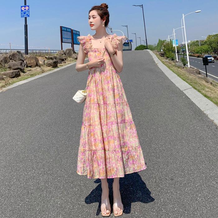 

Женский французский цветочный сарафан 2023 - Летнее пляжное платье без рукавов Large