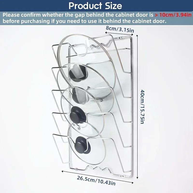 מתלה אחסון לקיר תליית סירים למטבח מתלה מכסה סיר חמש שכבות מתכת מתכת ללא חלודה רב תכליתי מתלה אחסון מכסה סירים