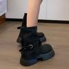 British Style High-end Short Boots  Autumn New Super Fire Versatile Martin Boots Heightened Thick-soled Medium Boots