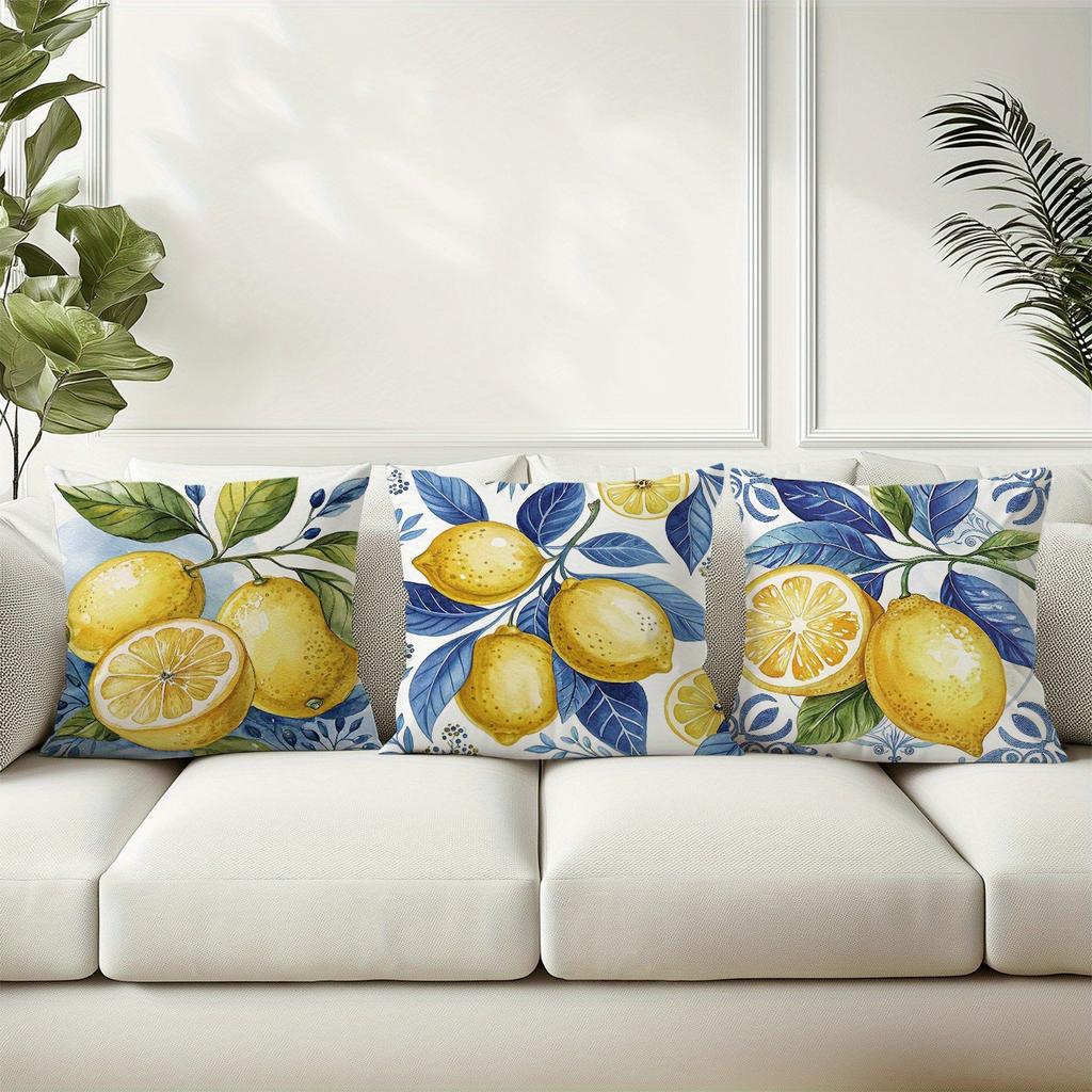 Blue - Toned Watercolor Lemon Pillow CoversLiving Room Sofa Cushion Cover, Soft and Comfortable, Bedroom Room Decoration