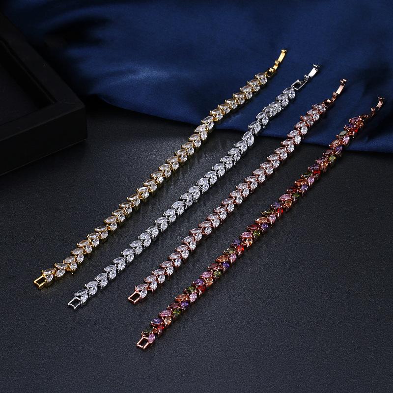 Elegant Leaf Bracelet with Diamond Accents - Zircon Women's Jewelry, European & American Fashion Style
