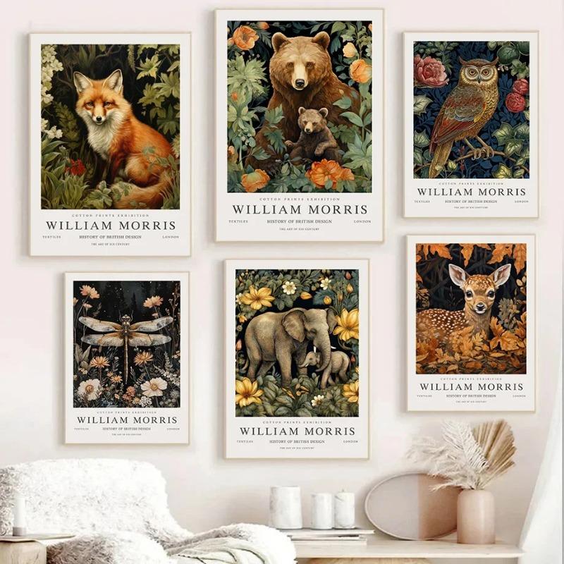 William Morris Tier Eule Elefant Pfau Pflanze Kunst Museum Ausstellung Poster Leinwand Gemälde Wand Kunst Bilder Wohnkultur