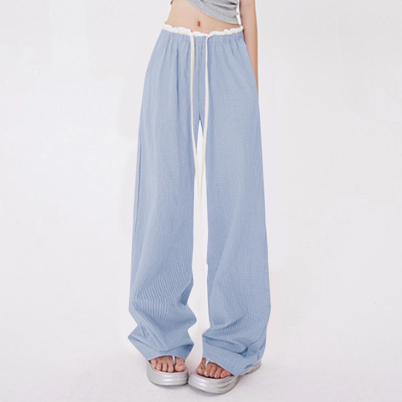 

VONDA Women Casual Elastic Waist Contrast Plaid Trousers XL