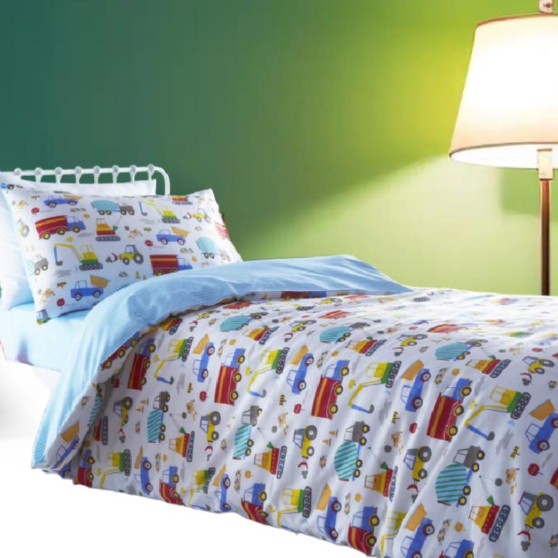 Car Trucks Diggers Cartoon Pattern 3d Digital Printed Bed Set With Polyester Cotton For Kids Bedroom Decor