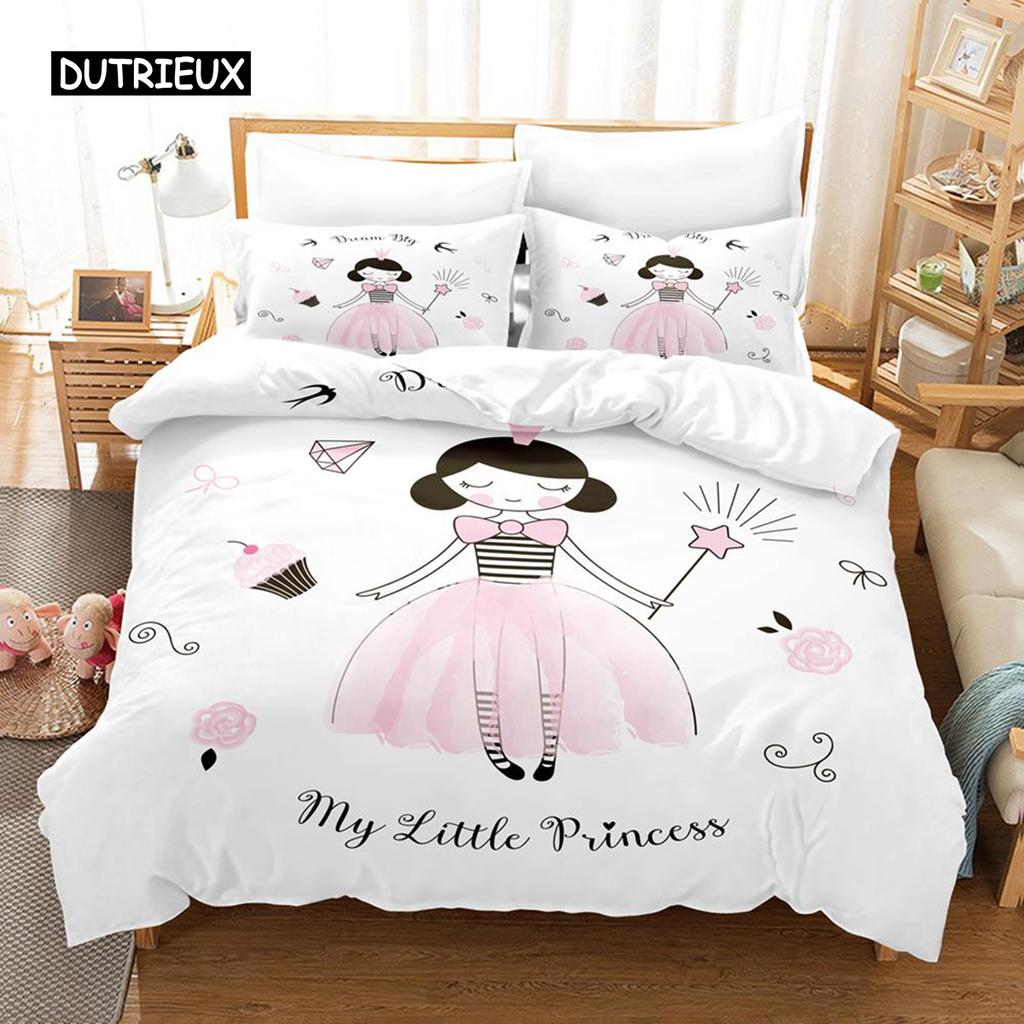 Ballet Girl Duvet Cover Set Purple Tutu Dancer Eiffel Tower Bedding Set for Kids Girls King Size Soft Polyester Comforter Cover